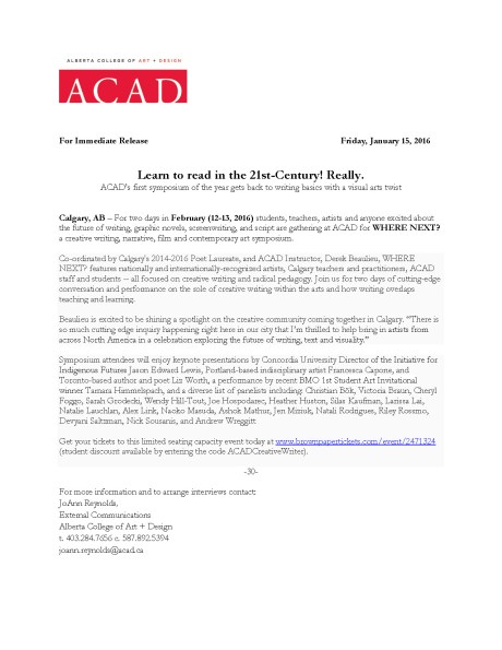 Press Release Where Next Symposium Feb 12-13